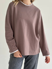 Longsleeve with white trim, cappuccino