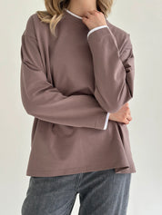 Longsleeve with white trim, cappuccino