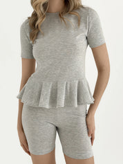 Knitwear Coolir T-shirt with peplum, gray