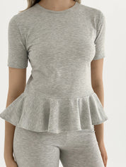 Knitwear Coolir T-shirt with peplum, gray