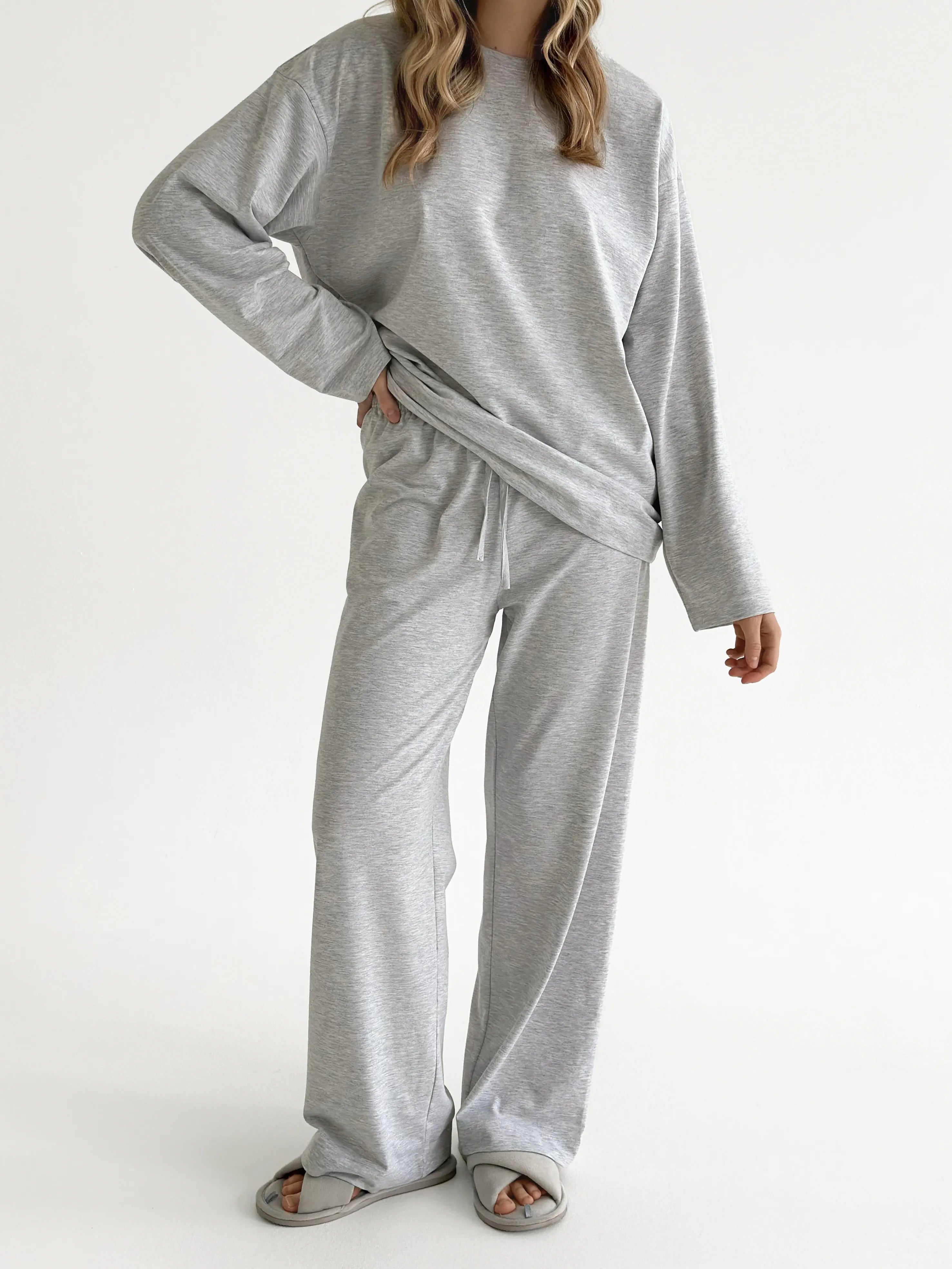 Knitwear Coolir set of long sleeves wide and pants gray