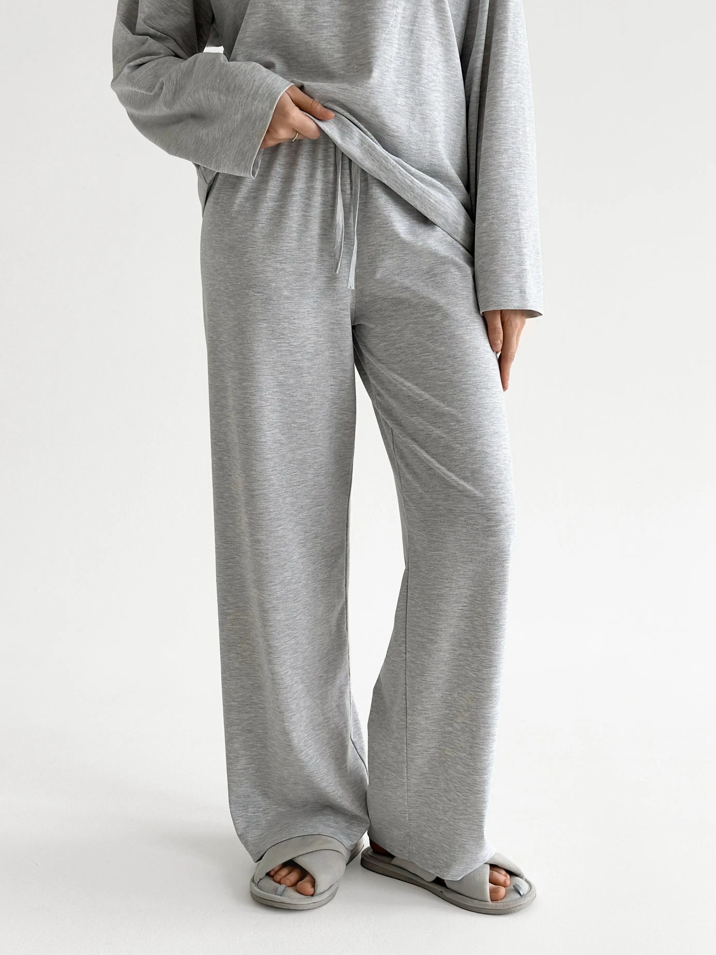 Knitwear Coolir set of long sleeves wide and pants gray