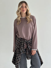 Longsleeve with white trim, cappuccino