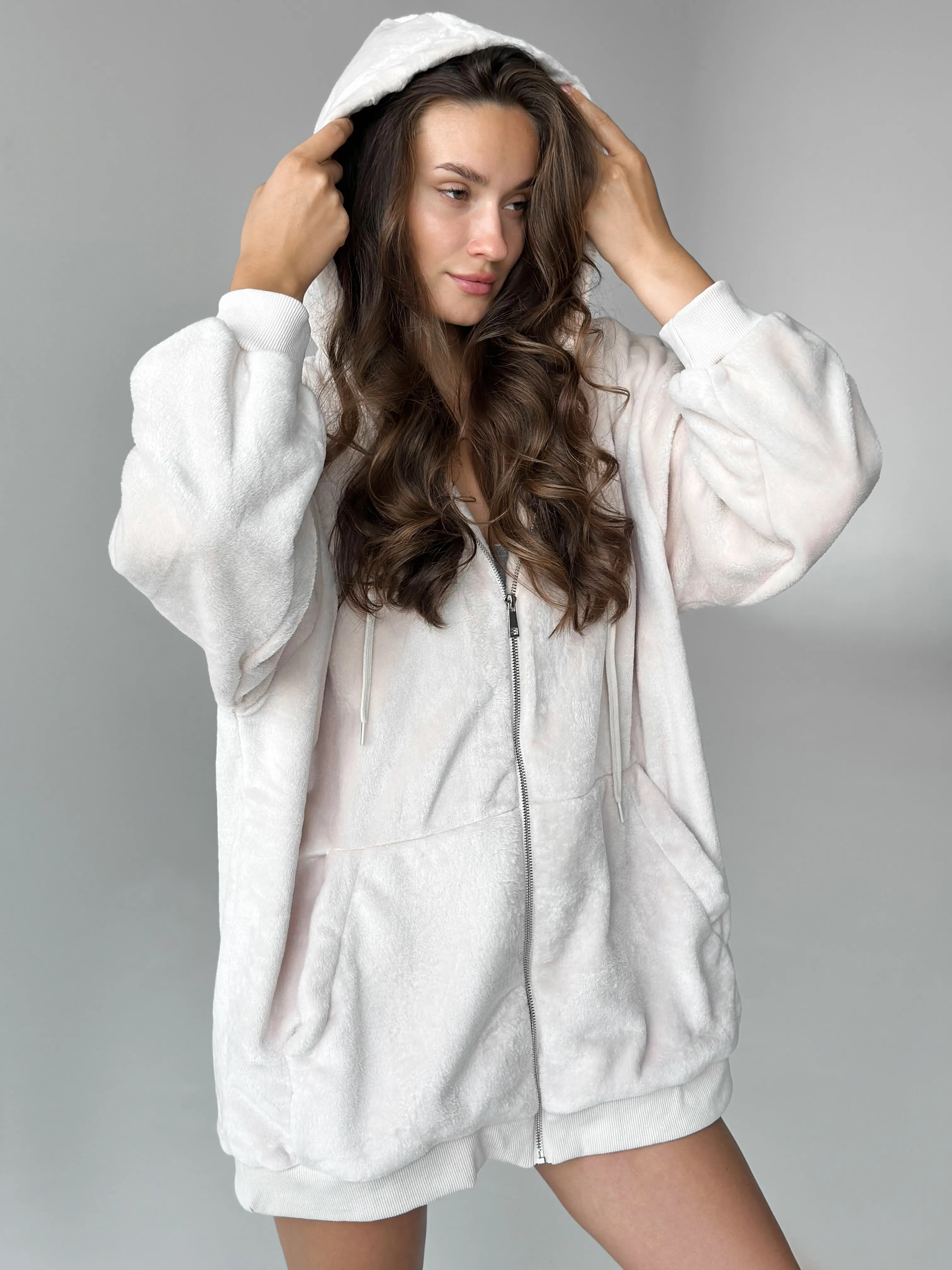TEDDY zippered jacket reversible fleece beige