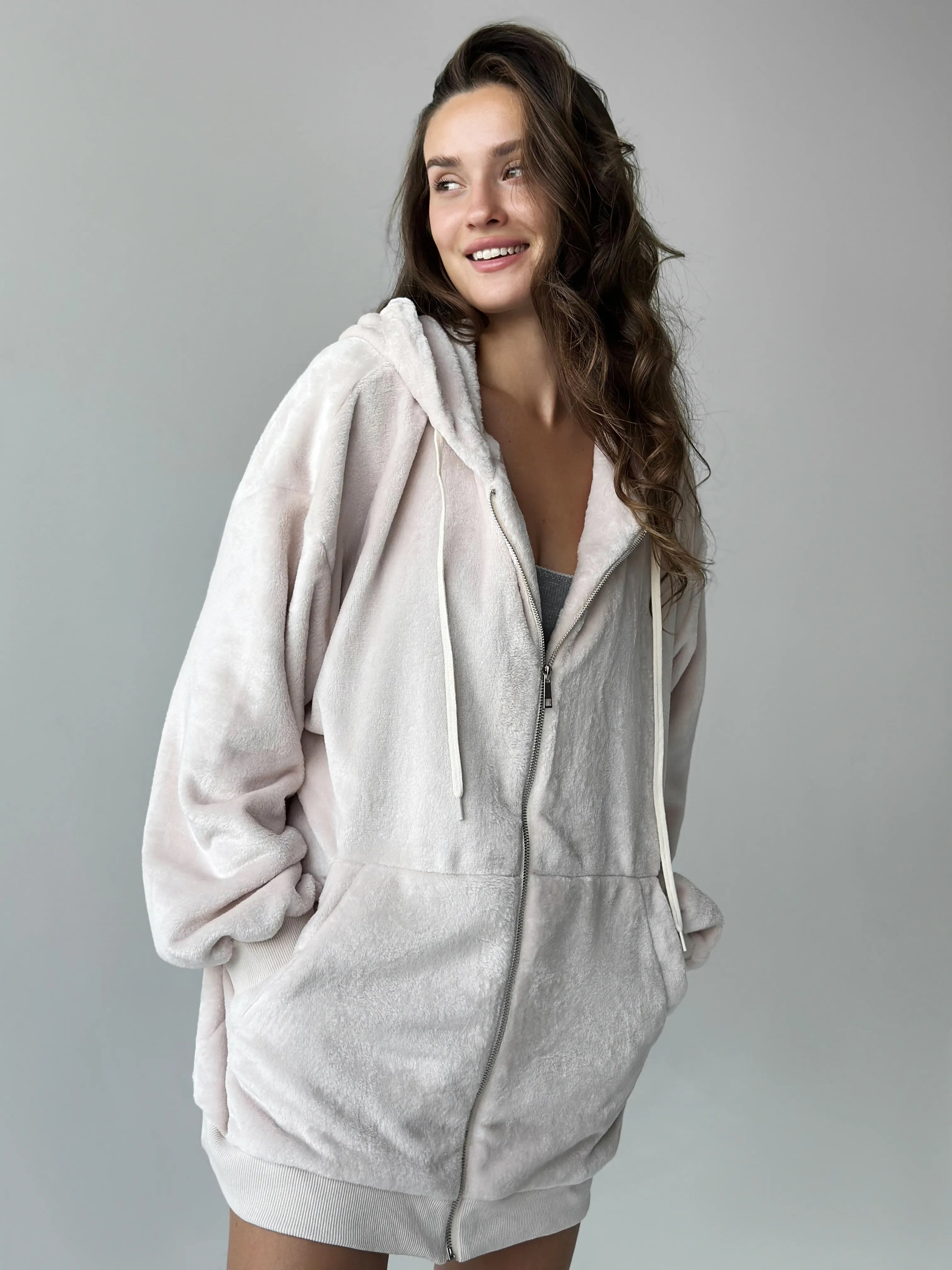 TEDDY zippered jacket reversible fleece beige