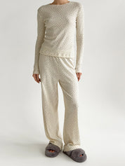 Ribana suit knitwear wide pants and long sleeves blue flower