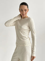 Ribana suit knitwear wide pants and long sleeves blue flower