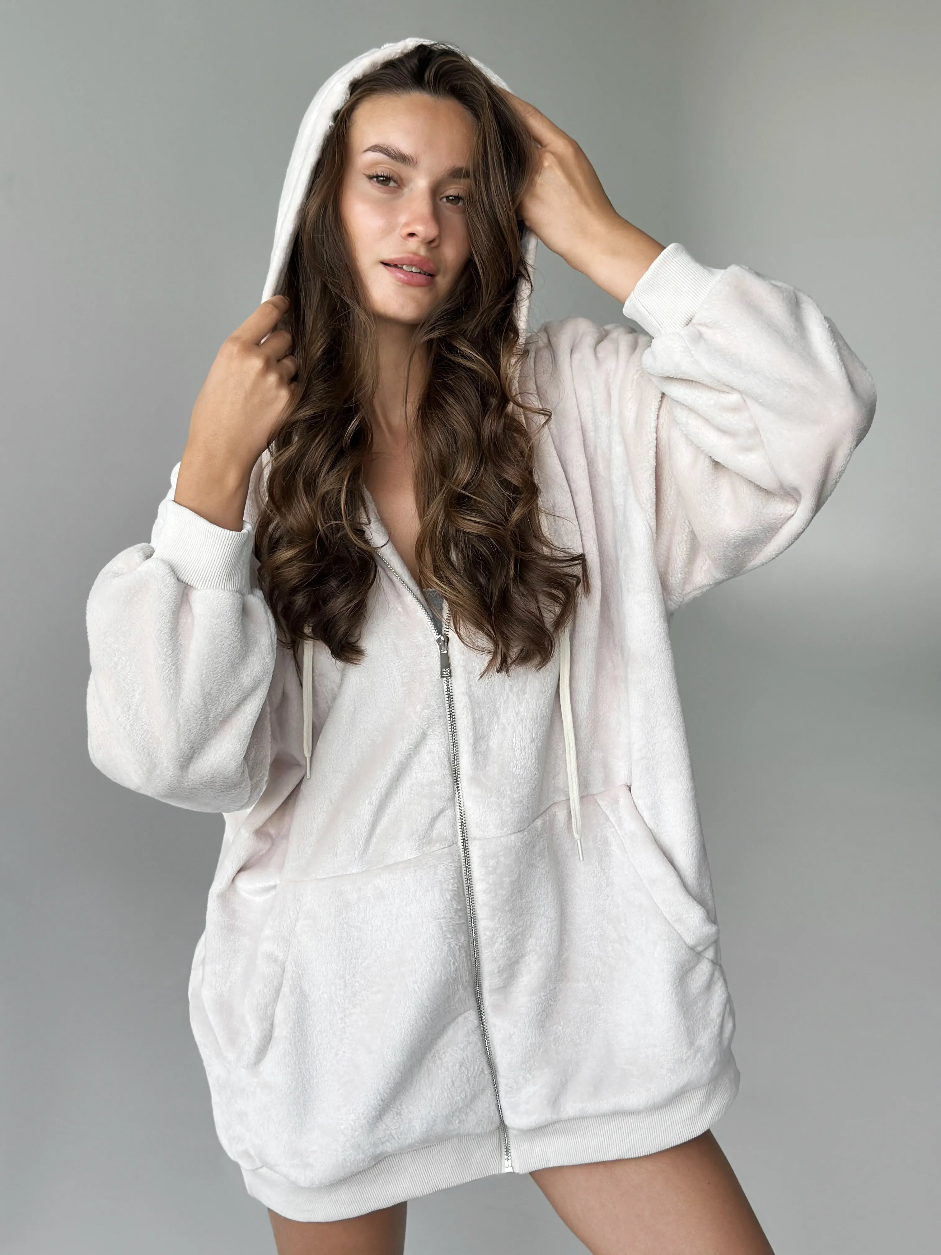 TEDDY zippered jacket reversible fleece beige