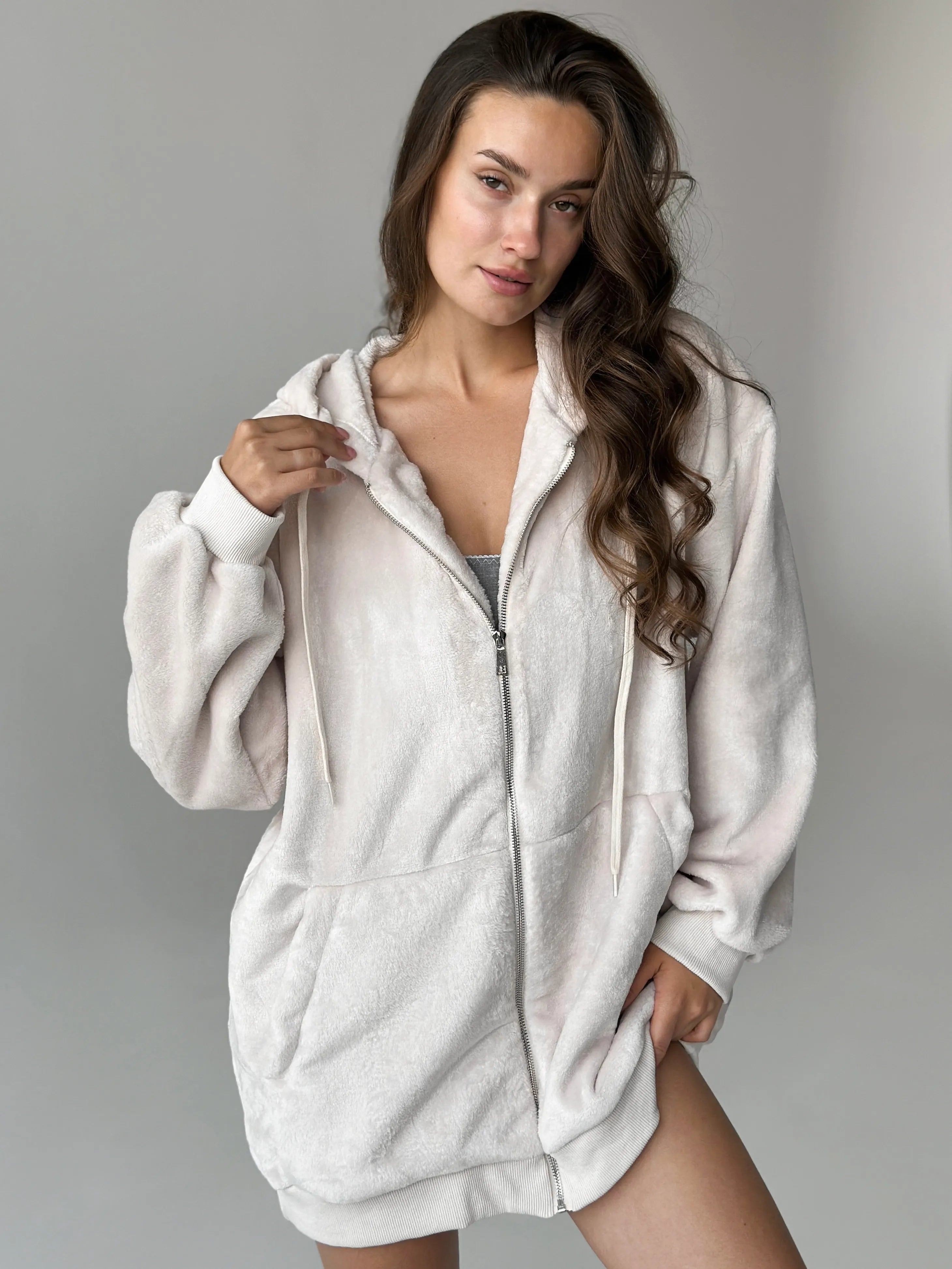 TEDDY zippered jacket reversible fleece beige