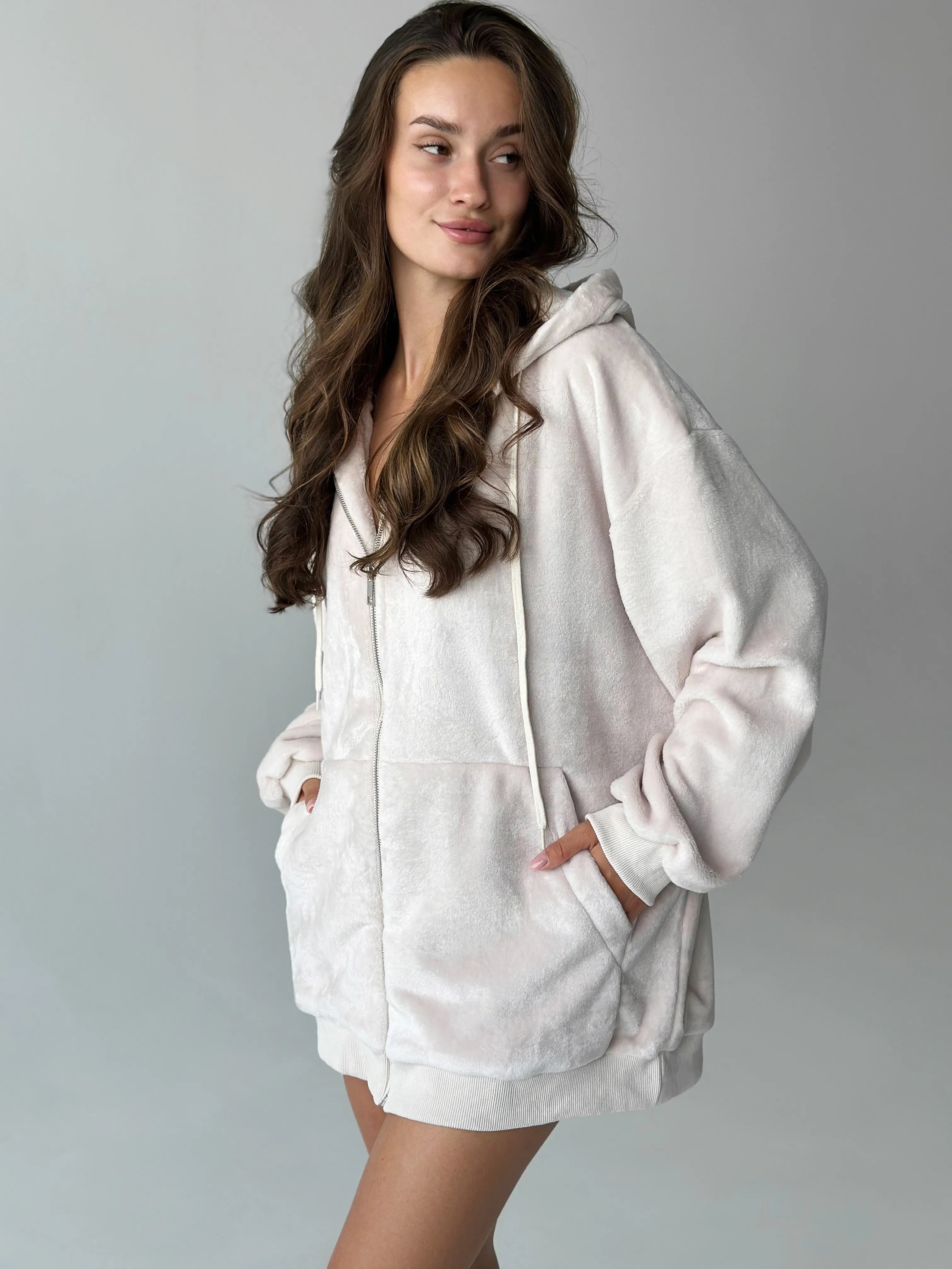 TEDDY zippered jacket reversible fleece beige