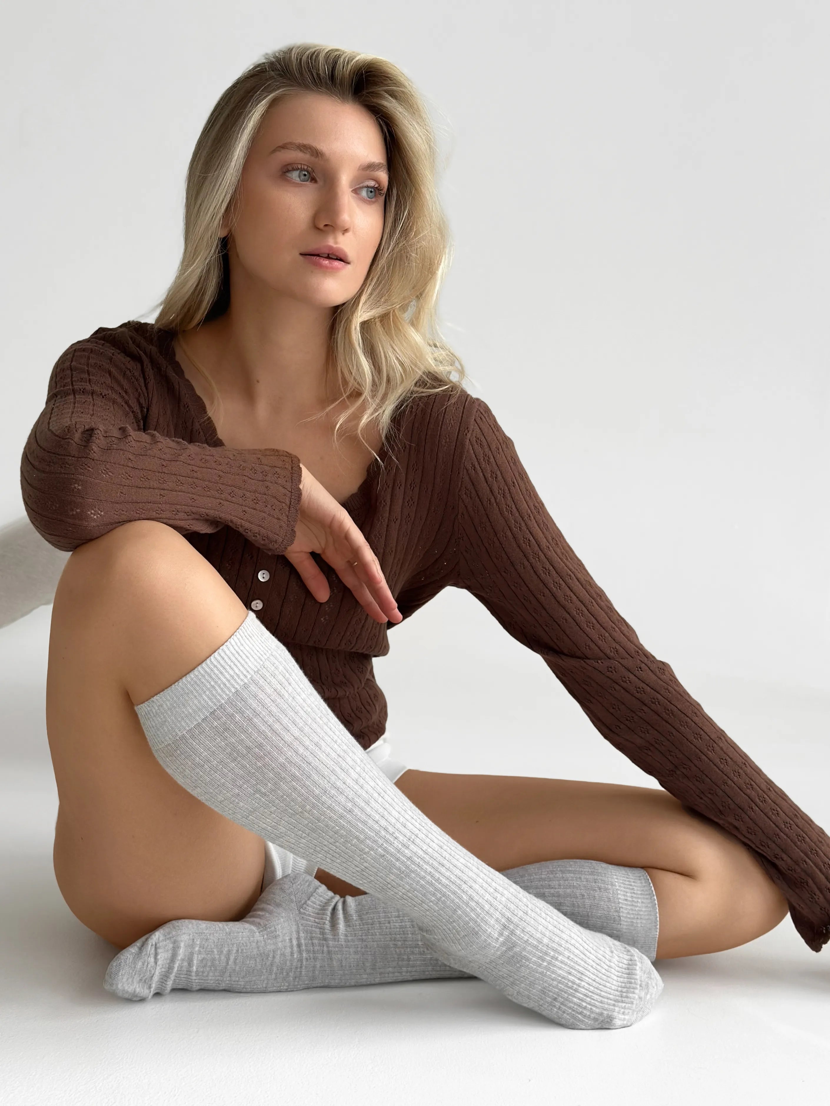 Silver melange knee-high socks
