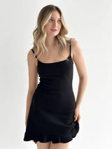 Striped Polka Dot Ruffle Sleep Dress Black