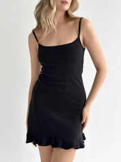 Striped Polka Dot Ruffle Sleep Dress Black