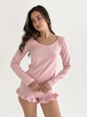 Knitwear Coolir set of long sleeves and ruffled shorts pink