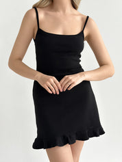 Striped Polka Dot Ruffle Sleep Dress Black
