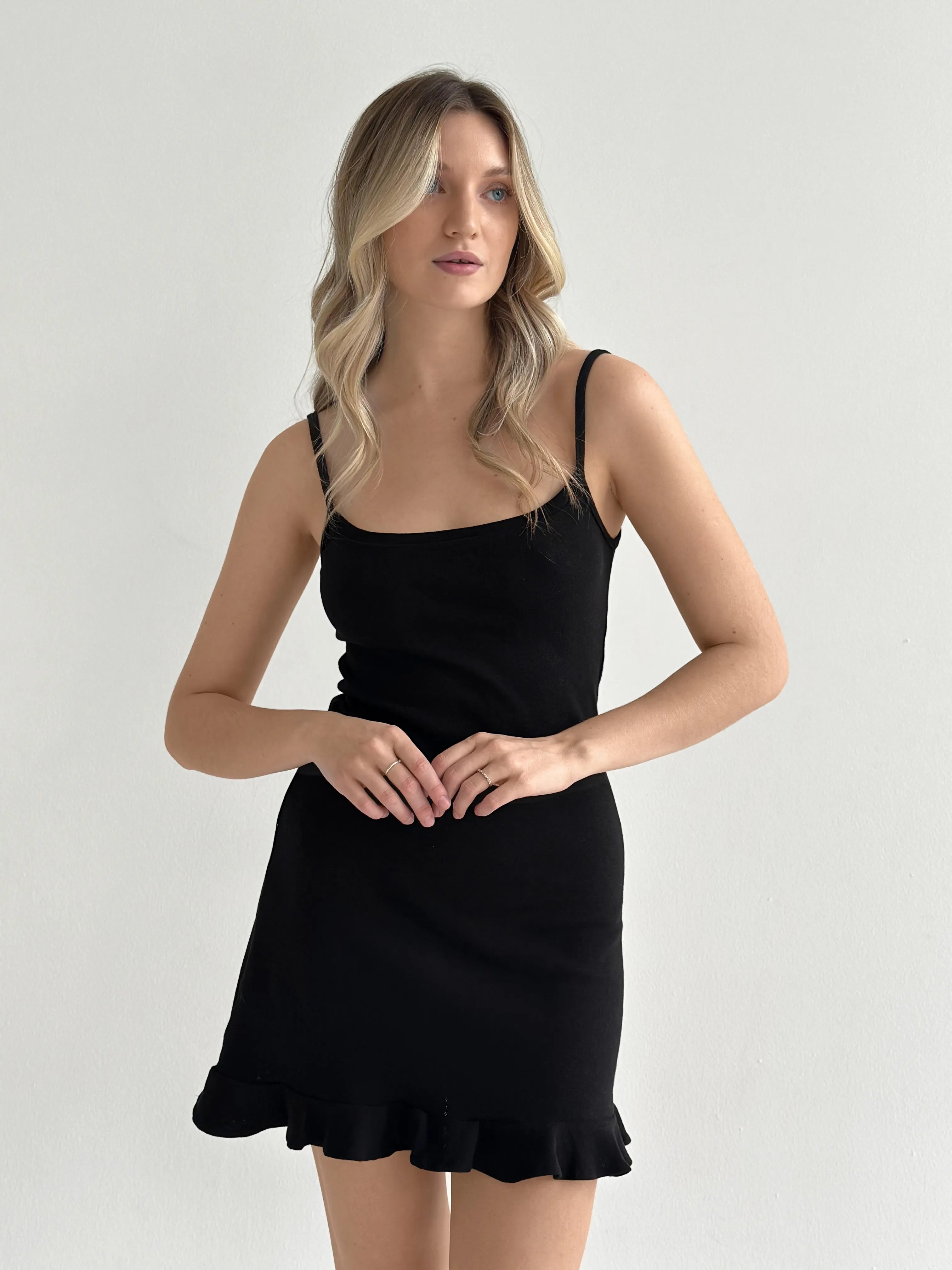 Striped Polka Dot Ruffle Sleep Dress Black
