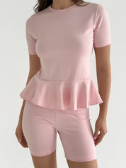 Knitwear Coolir T-shirt with peplum, pink