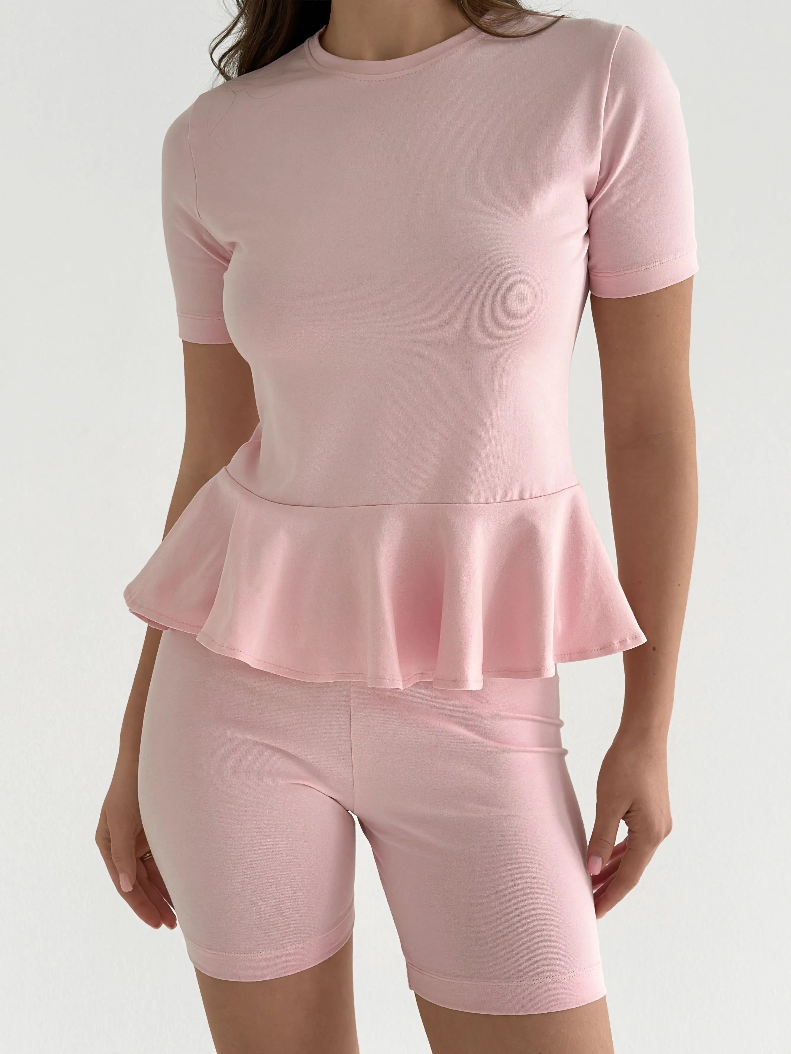 Knitwear Coolir T-shirt with peplum, pink