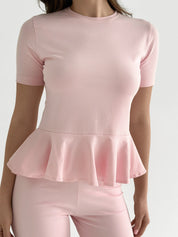 Knitwear Coolir T-shirt with peplum, pink
