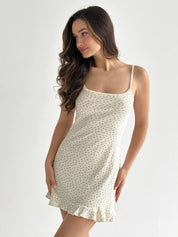 Striped sleep dress with ruffles, blue flower