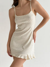 Striped sleep dress with ruffles, blue flower