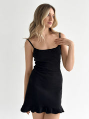 Striped Polka Dot Ruffle Sleep Dress Black