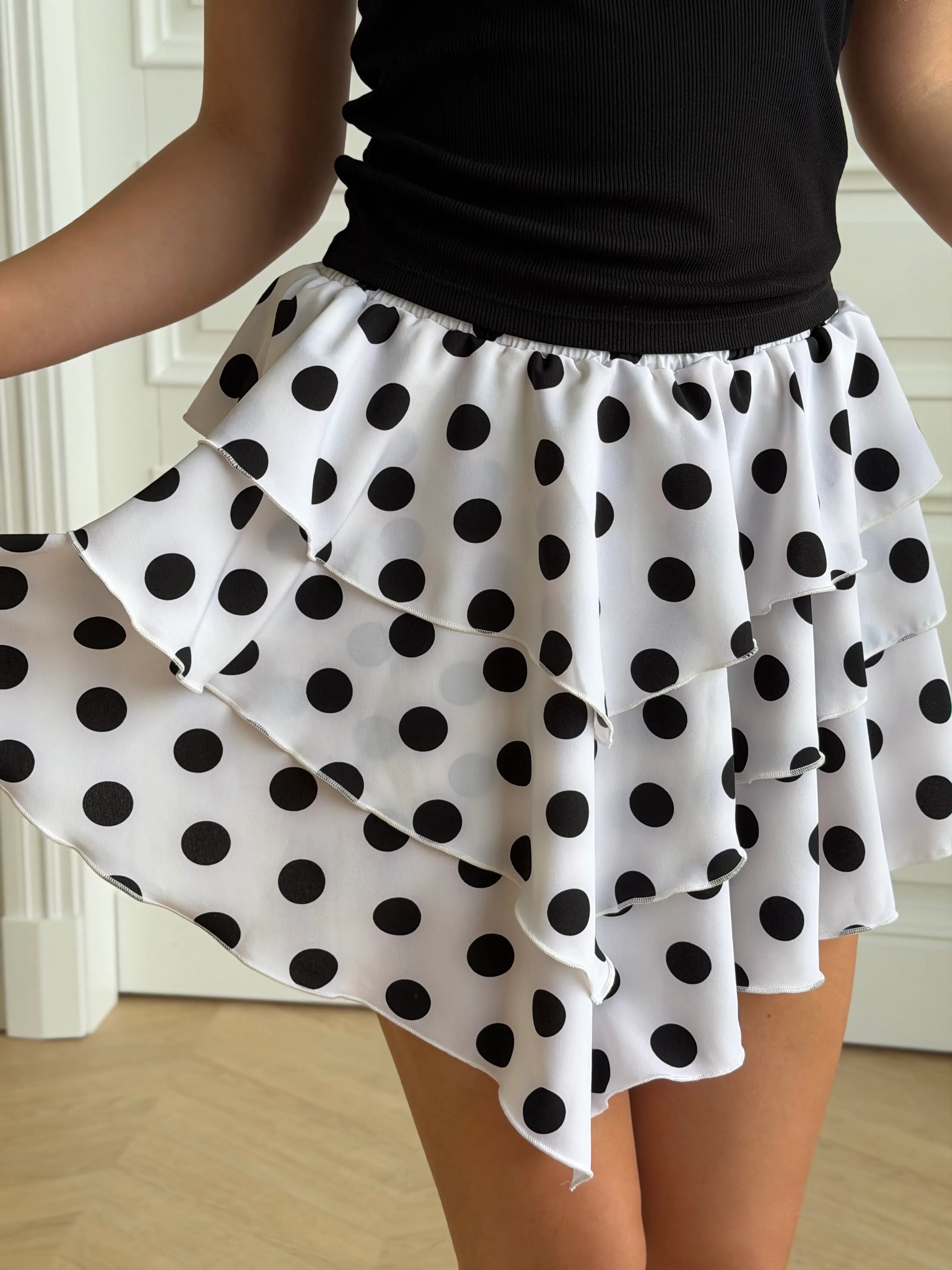 Soft short skirt with large polka dots