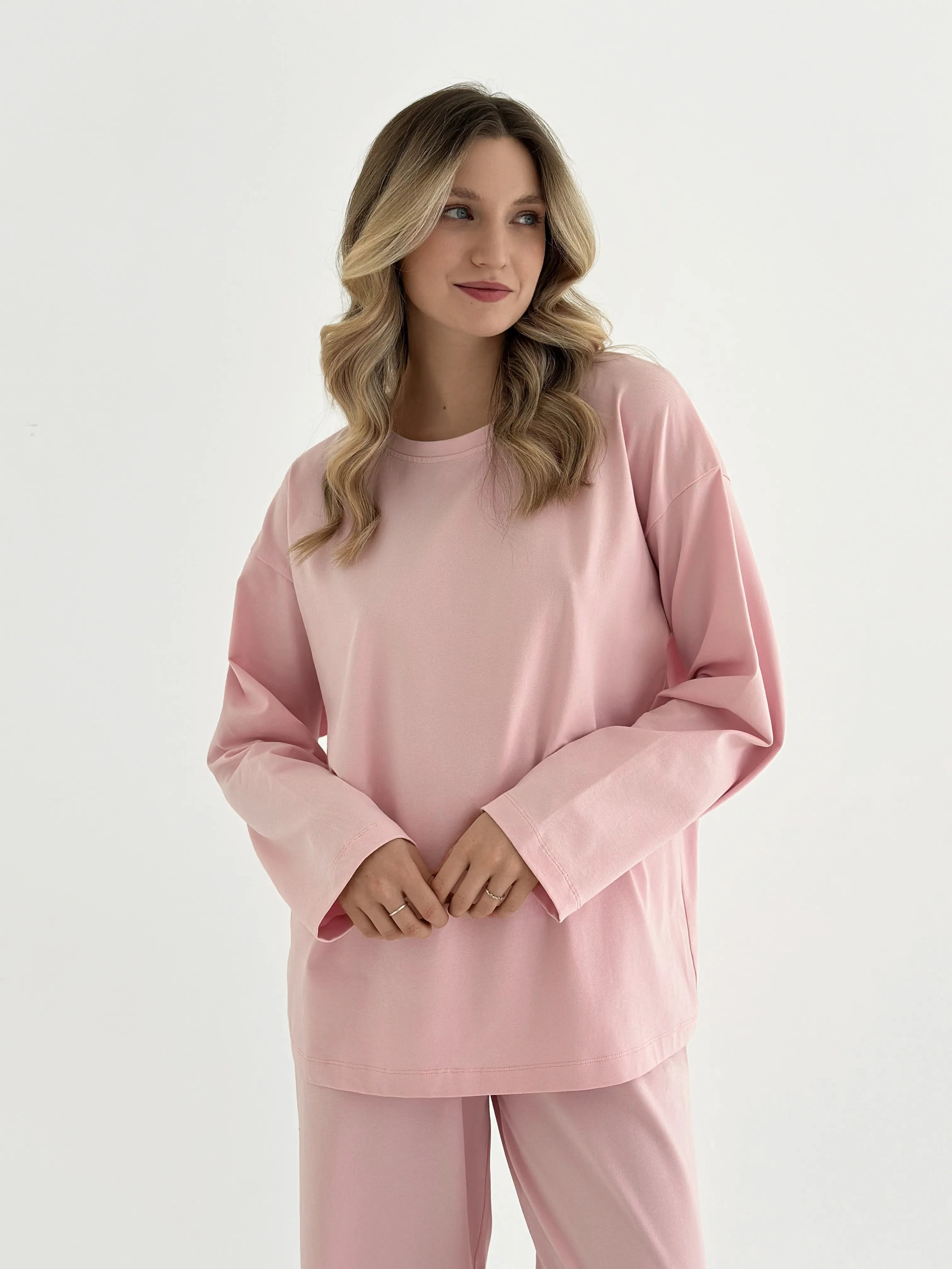 Knitwear Coolir set of long sleeves wide and pants pink