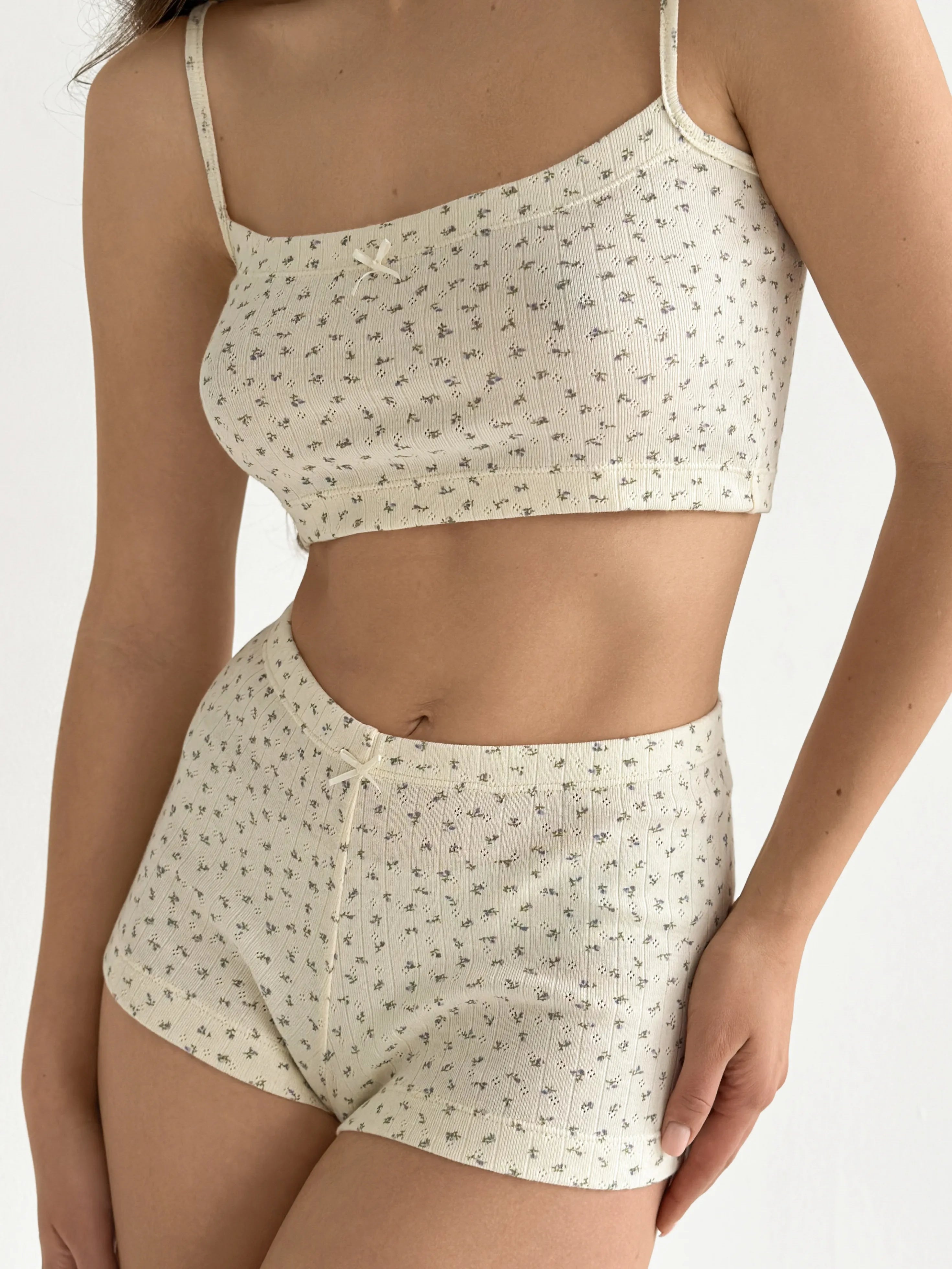 Ribana Set Strappy Top and Mini Shorts Blue Flower
