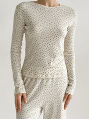 Ribana suit knitwear wide pants and long sleeves blue flower