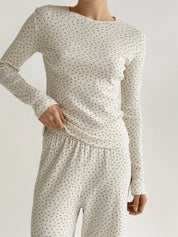 Ribana suit knitwear wide pants and long sleeves blue flower