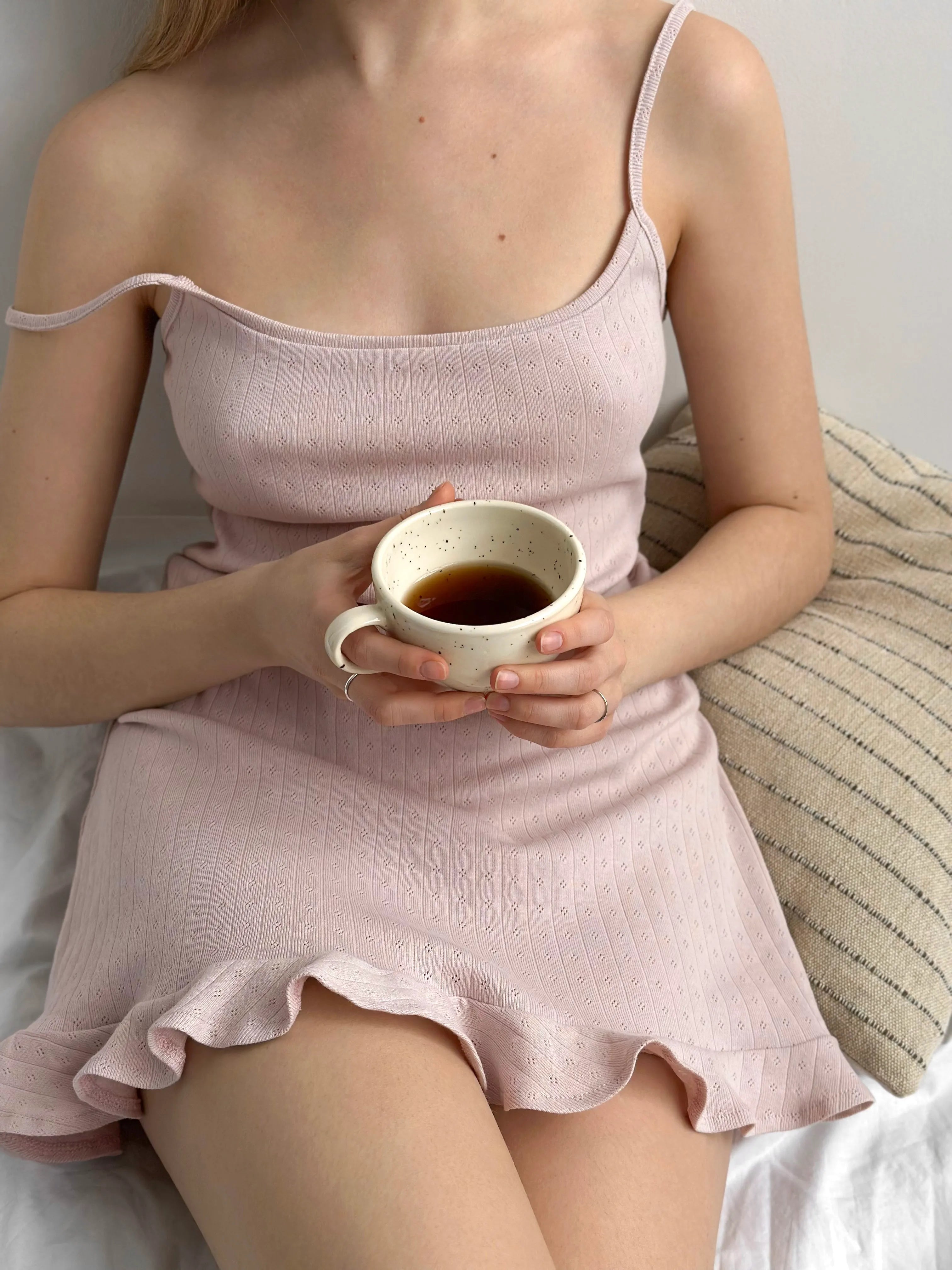 Ribbed sleep dress powder