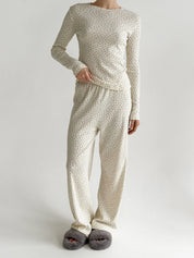 Ribana suit knitwear wide pants and long sleeves blue flower