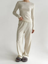 Ribana suit knitwear wide pants and long sleeves blue flower