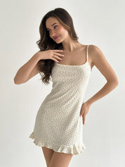Striped sleep dress with ruffles, blue flower