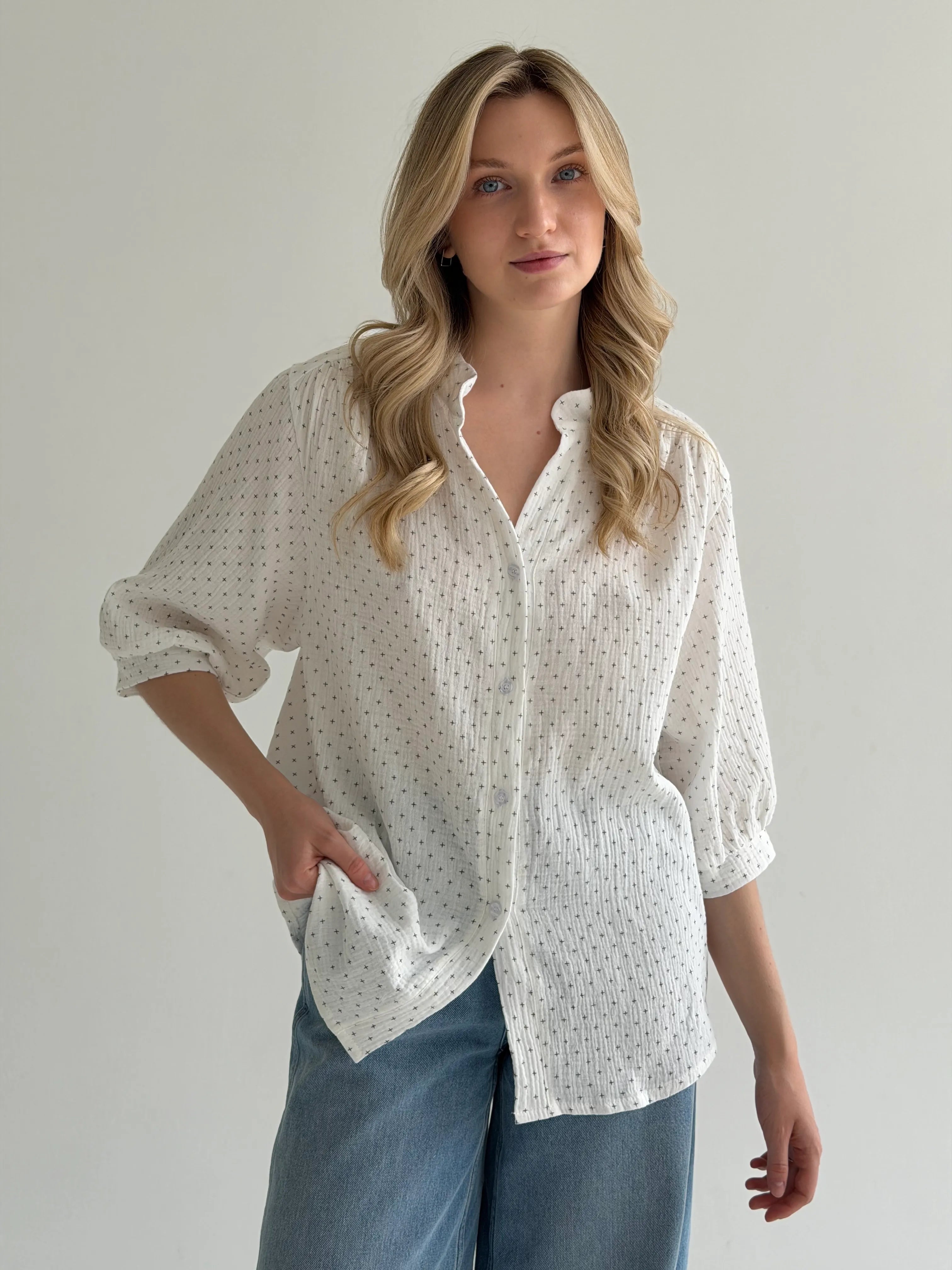 Muslin shirt plus in milky color