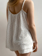 Muslin tank top and shorts suit white daisy