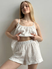 Muslin tank top and shorts suit white daisy
