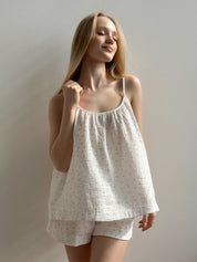 Muslin tank top and shorts suit white daisy