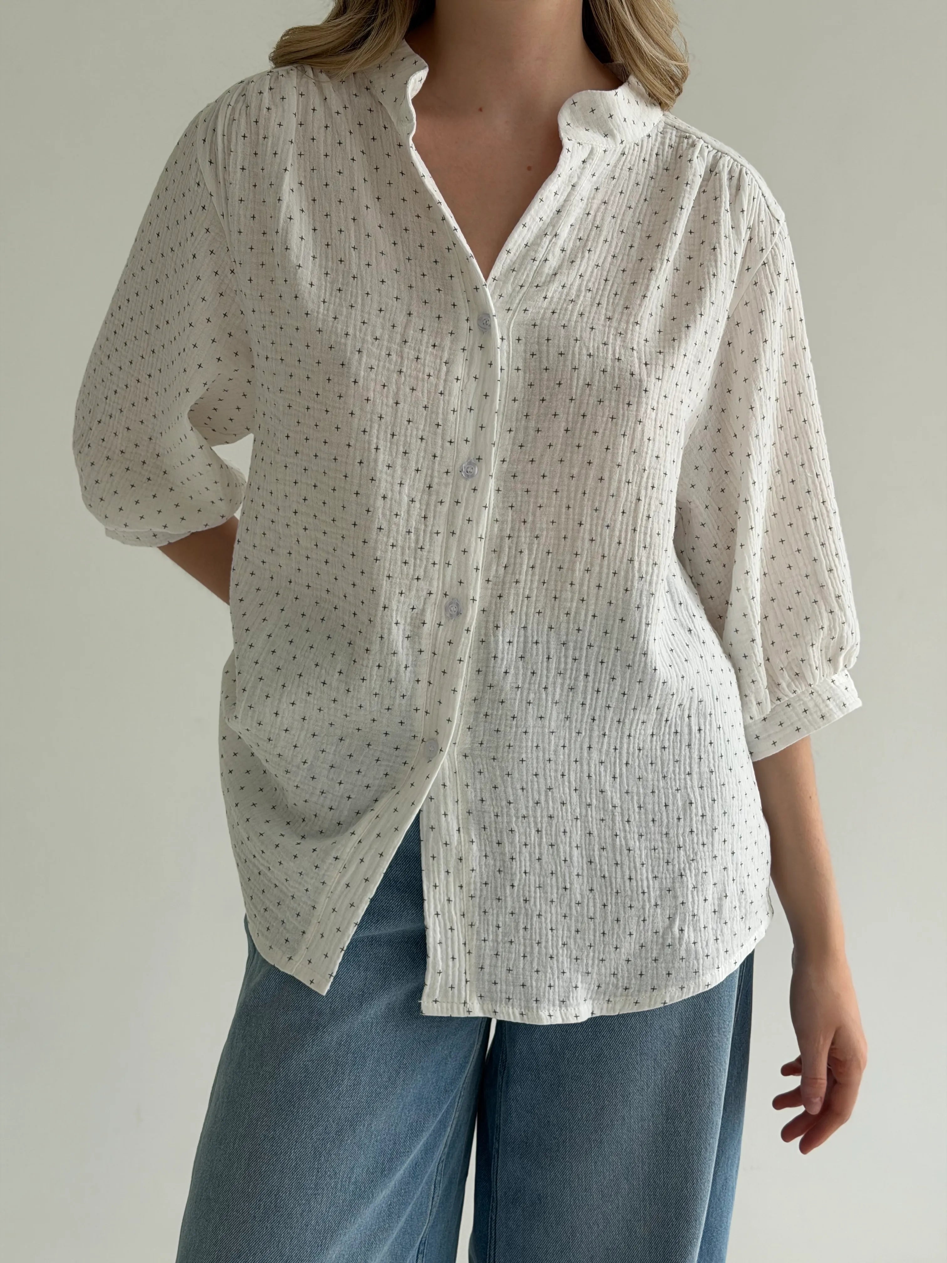 Muslin shirt plus in milky color