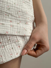 Muslin tank top and shorts suit white daisy