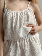 Muslin tank top and shorts suit white daisy
