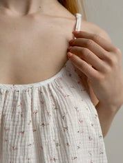 Muslin tank top and shorts suit white daisy