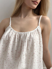 Muslin tank top and shorts suit white daisy