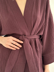 Muslin set 2-layer kimono and shorts chocolate