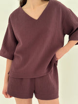 Muslin set 2-layer T-shirt and shorts chocolate