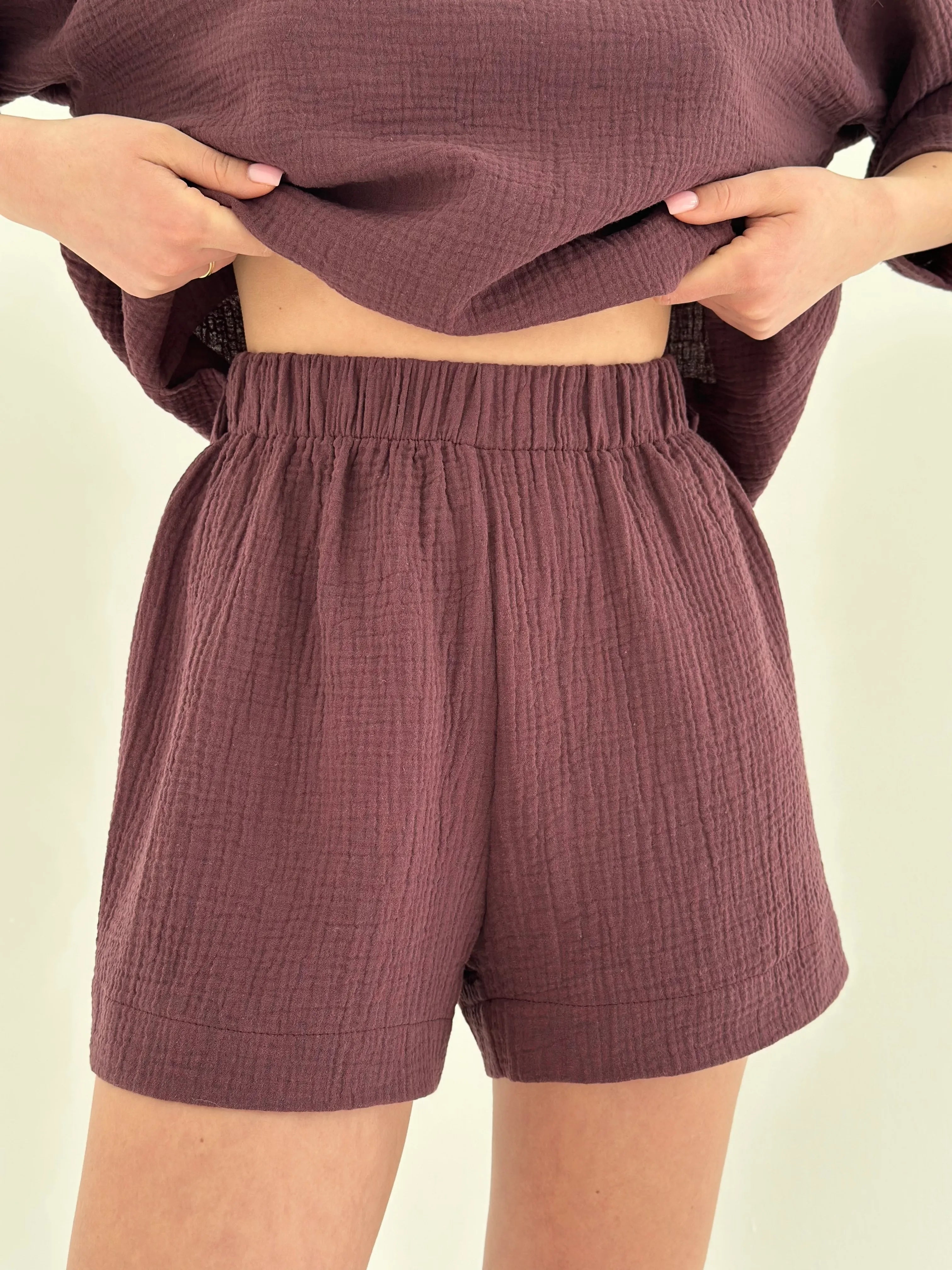 Muslin set 2-layer T-shirt and shorts chocolate