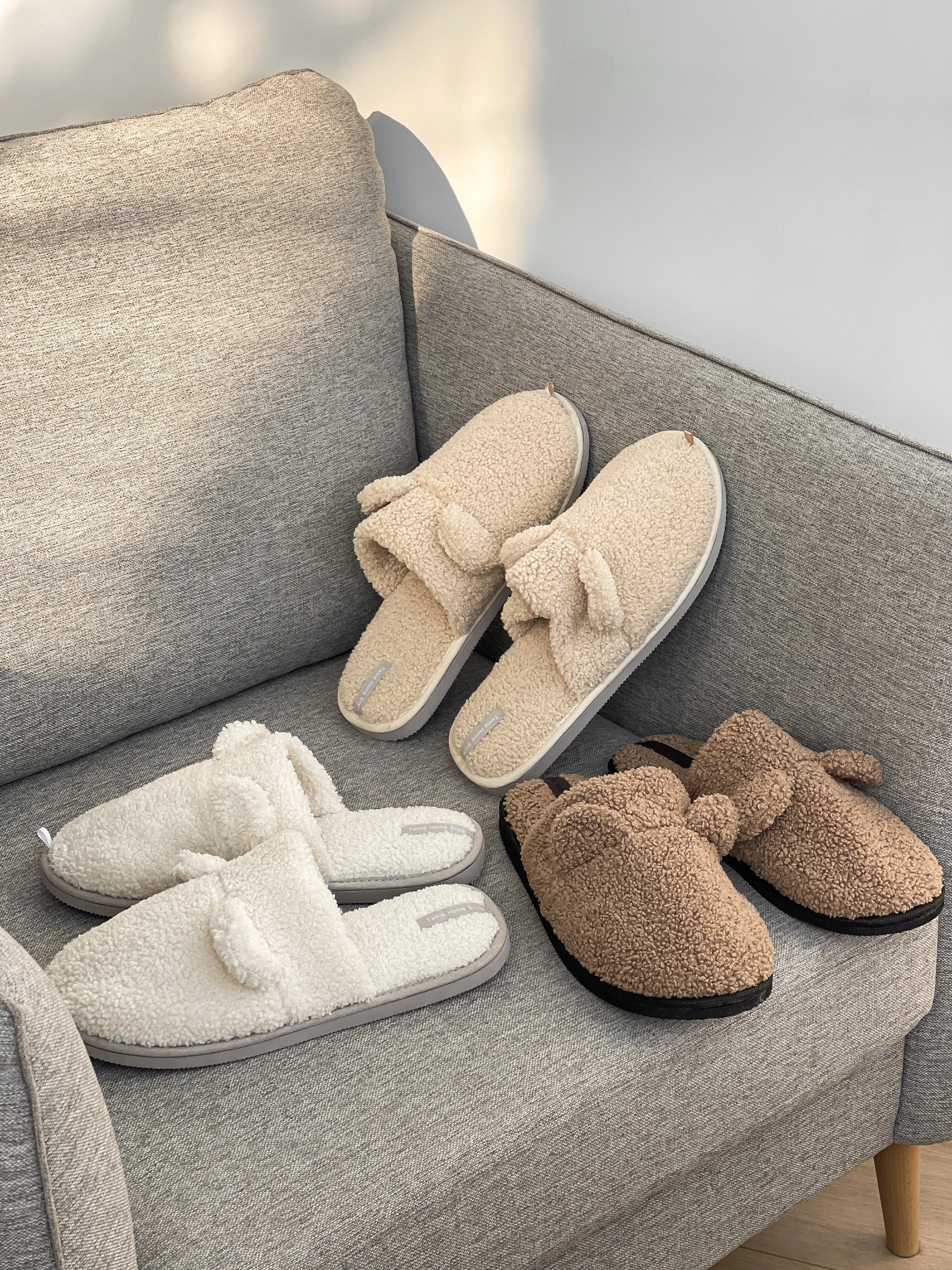 Women's HS fur slippers TEDDI milk