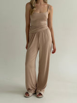 Modal Suit pants and tank top with straps beige