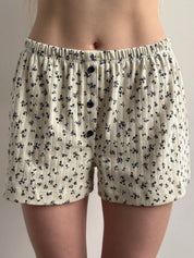 Ribbed shorts milky blue flower